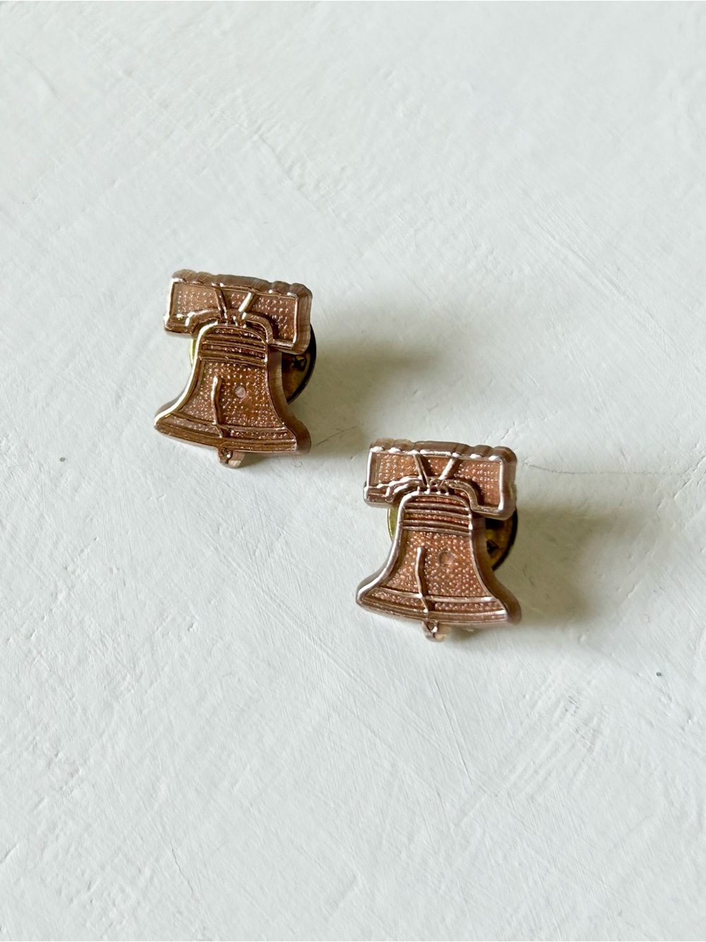 Vintage 1980s Set of 2 Liberty Bell Metallic Trimmed Miniature Pins